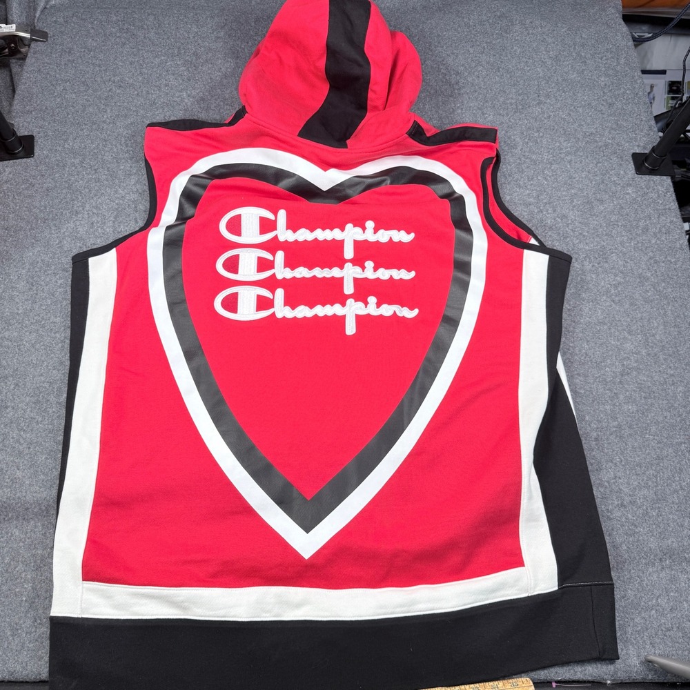 Champion Reverse Weave Sleeveless Hoodie Vest Red Black Heart Graphic L/XXL